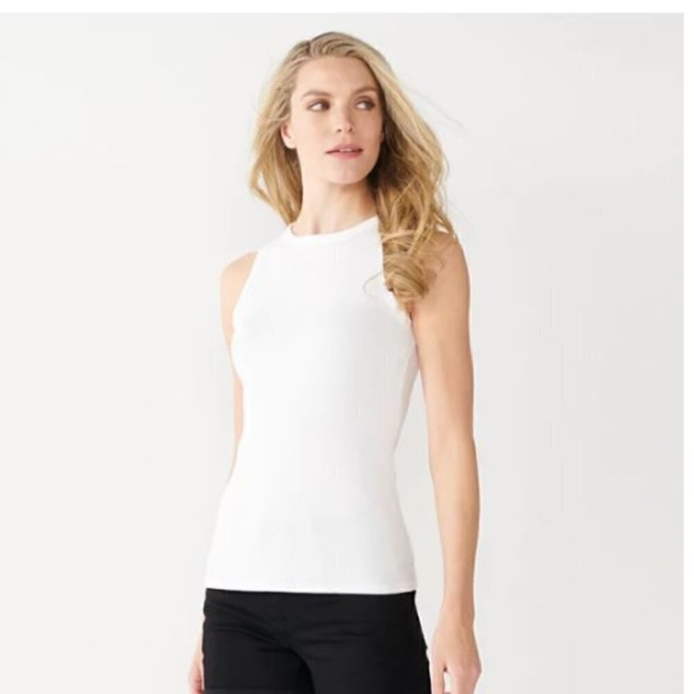 Nine West Essential White High Neck Ribbed Tank‎ Top XS